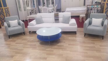 Masa və oturacaq dəstləri: Qonaq otağı üçün, Yeni, Açılmayan, Oval masa, 8 stul — 15