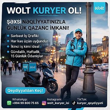 part time isci: Moto-kuryer tələb olunur, Gündəlik ödəniş, Təcrübəsiz — 1