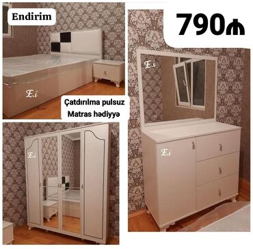 inci mebel yataq desti: *Yataq dəsti 4 Qapılı Dolabla 790Azn 💥* dolab ölçü 200x160x47 ✔️Rəng