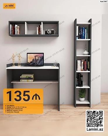 Sifarişlə mebel: Yazı masası + divar rəfi + şaquli kitab rəfi dəsti - Model kodu: 2467 — 1