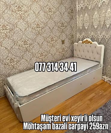 taxta carpayı: Möhtəşəm bazalı tək nəfərlik çarpayı. - Rəng: ağ, başlıqda qızılı — 1