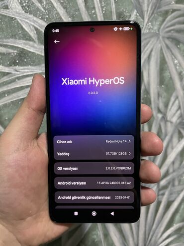 redmı: Xiaomi Redmi Note 14, 128 GB, rəng - Mavi, 
 Sensor, Barmaq izi, İki sim kartlı