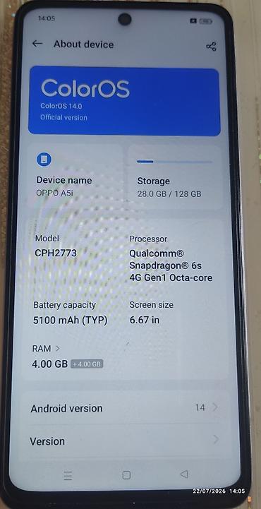 oppo a5i: Oppo A5, 128 GB, rəng - Bənövşəyi, İki sim kartlı — 2
