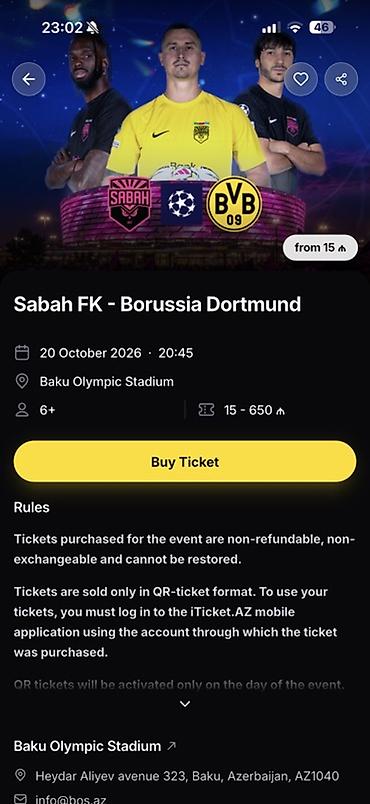 ozcan deniz konsert: Kombo 3 bilet, 4 oyun uchun, 7 sira. - Məkan: Baku Olympic Stadium — 1