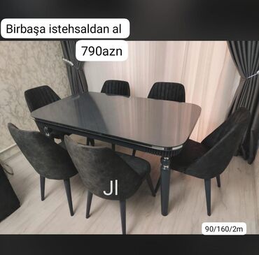 ev üçün stol: Qonaq otağı üçün, Yeni, Dördbucaq masa, 6 stul