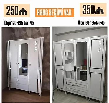 asilqan qiymetleri: Mebel: Ağ rəngdə şkaf (rəng seçimi var) Model variantları: - 3 qapılı — 1