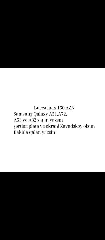 Telefon ehtiyat hissələri: Mətn üzrə elan: Axtarış: Samsung Galaxy A51, A72, A53 və A32 — 1