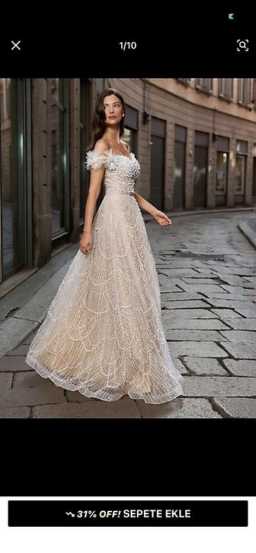 mexmer parca: Zərif gecə/libas – off-shoulder gəlinlik-stilində uzun don Ölçü M - — 6