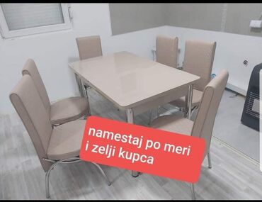 Setovi stolova i stolica: Trpezarijski set – sto sa staklenom pločom i šest stolica - Set — 16