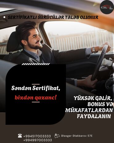 Yük maşını sürücüləri: Taksi sürücüsü tələb olunur, Həftəlik ödəniş, 1-2 illik təcrübə