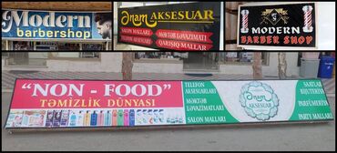 Reklam lövhələri: Modern reklam, Enam aksesuar reklamı, Modern 2 tərəfli reklam, Uzun