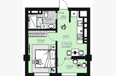 сдача квартир бишкек: 1 комната, 31 м², Элитка, 11 этаж, ПСО (под самоотделку)