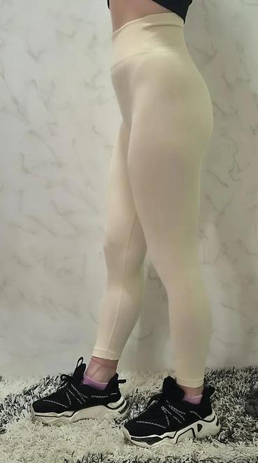 Helanke, biciklistički šortsevi: Ženske bež helanke sa visokim strukom - Visok, širok pojas za dodatnu — 5