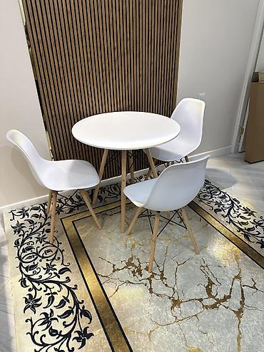 study table: Комплект для кухни/столовой в сканди-стиле: круглый стол + 3 стула. - — 2
