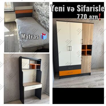 Uşaq və gənc otağı üçün dəstlər: Qız üçün, Yeni, Təknəfərlik çarpayı, Yazı masası, Dolab, 2 tumba