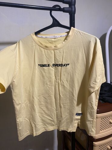 желтая футболка: Футболка, Оверсайз, Надписи, Хлопок, Турция