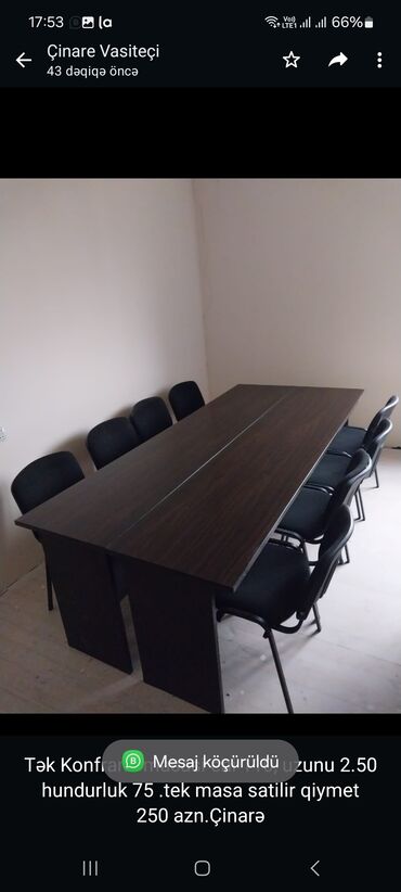 ofis stolu: Tək Konfrans masasi eni 110, uzunu 2.50 hundurluk 75 .tek masa satilir