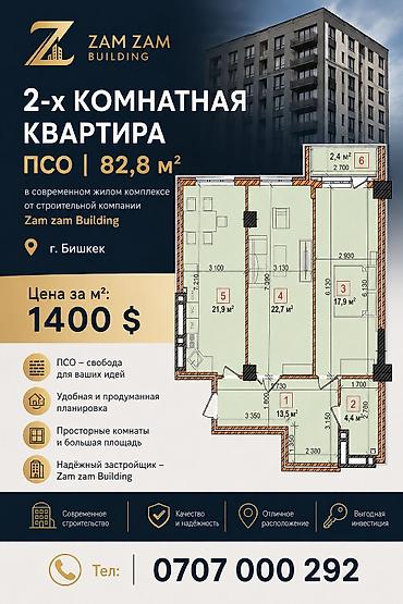 act building: 2 комнаты, 82 м² — 1