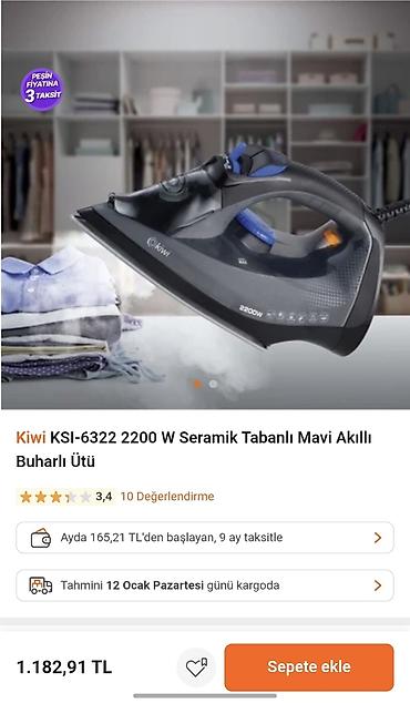 Ütülər və buxarlayıcılar: Kiwi KSI-6322 2200 W Keramik Tabanlı Mavi Akıllı Buharlı Ütü — 2