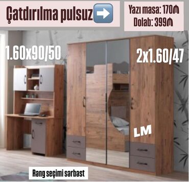 на кухню стол и стулья: Mebel dəsti – yazı masası və 4 qapılı şkaf - Yazı masası: üst hissədə