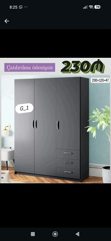 3 qapılı qarderob şkaf, müasir və sadə dizaynla təqdim olunur. Tünd