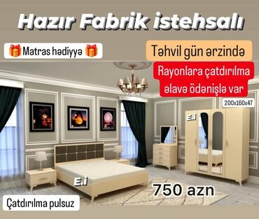 yatağ mebeli: İkinəfərlik çarpayı, Dolab, Komod, 2 tumba, Yeni