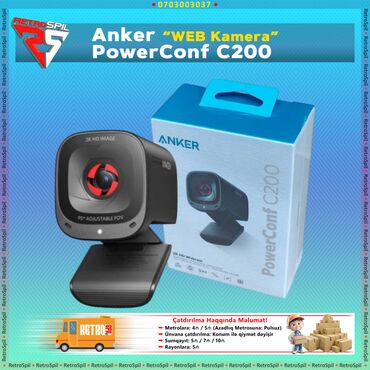 usb шнур: Anker Powerconf C200 "WEB Kamera" Keyfiyətli Kamera 2K dəstəyi var