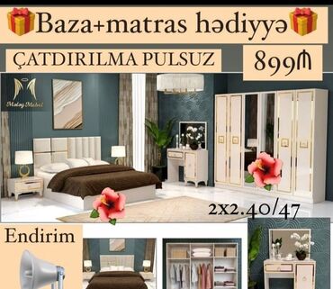 Yataq otağı dəstləri: İkinəfərlik çarpayı, 2 tumba, Termo, Dolab, Azərbaycan, Yeni — 9