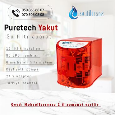 soyducu su: Su filtri Puretech Yakut 12 Lt. Nasoslu 6 Mərhələli Su Təmizləyicisi