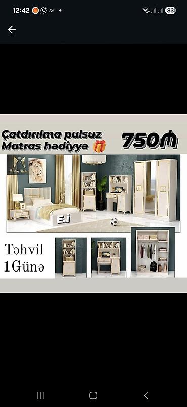 yumurta gence: Uşaq/yeniyetmə otağı üçün tam mebel dəsti Tərkibi: - Yumşaq başlıqlı — 1