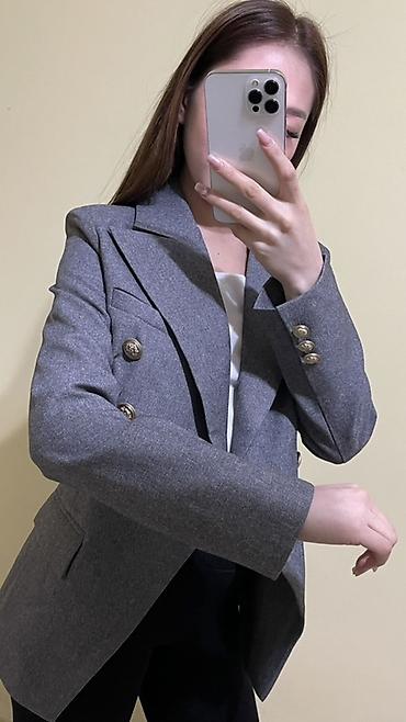 Пиджаки, жакеты: Женский двубортный пиджак в классическом стиле - Цвет: серый меланж - — 9