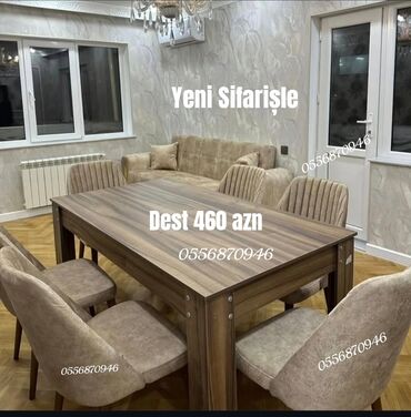 Masa və oturacaq dəstləri: Qonaq otağı üçün, Yeni, Açılmayan, Dördbucaq masa, 6 stul — 11