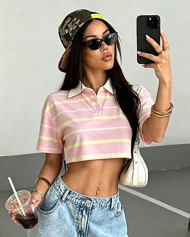 prugaste kosulje: Kratki prugasti crop top sa polo kragnom i kratkim rukavima. - Dizajn — 1