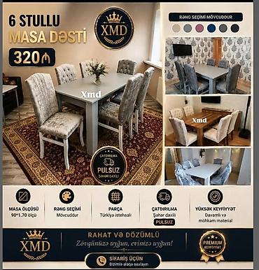 taxta bocka satilir: 6 stullu masa dəsti – XMD - Komplekt: 1 ədəd masa + 6 ədəd yumşaq — 1