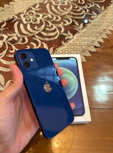 купить бэушные телефоны: IPhone 12, Колдонулган, 64 ГБ, Көгүлтүр, Кулакчындар, Заряддоочу түзүлүш, Коргоочу айнек, 78 %