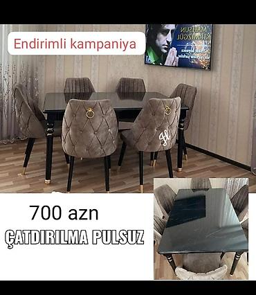 masa və oturacaq dəsti: Qonaq otağı üçün, Yeni, Açılmayan, Dördbucaq masa, 6 stul — 1