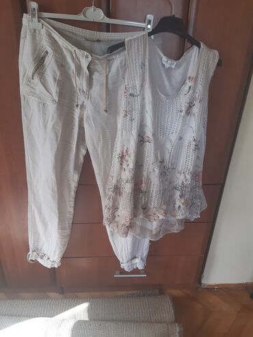 postavljene farmerke: Lanene pantalone + majica L