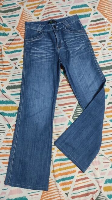 джинсы темно синие плотная джинса: Клеш