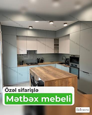 vitrin kuxna mebeli: Özəl sifarişlə Mətbəx mebeli - Müasir dizayn: açıq-boz və ağ modul — 1