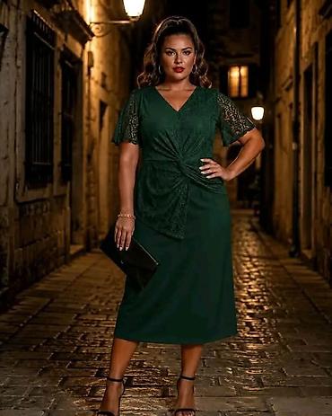 pull and bear komplet: Elegantna midi haljina sa čipkastim gornjim delom i rukavima 3/4. - — 6