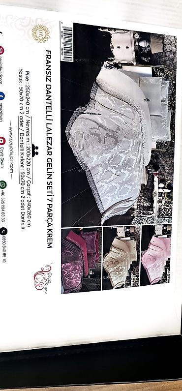 carpayı dəsti: Fransız Dantelli “Lalezar” Gəlin Dəsti – 7 parça, krem rəng Zərif — 1