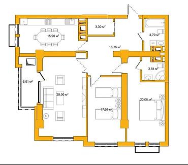 свобода: 3 комнаты, 115 м², Южная Магистраль Элитка, 10 этаж, ПСО (под самоотделку) — 3