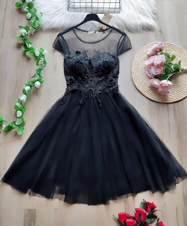 haljine od rebrastog pamuka: Color - Black, Cocktail, Short sleeves