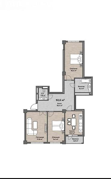 archa group: 3 комнаты, 92 м², Элитка, 9 этаж, ПСО (под самоотделку) — 2