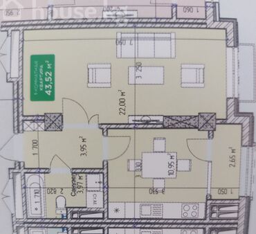 снять жилье в кыргызстане: 1 комната, 44 м², Элитка, 5 этаж, ПСО (под самоотделку)