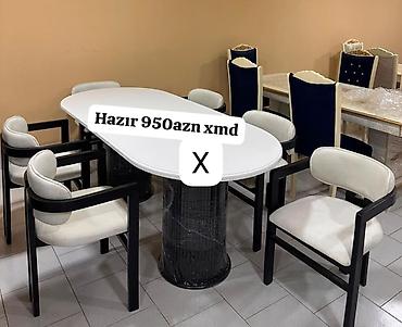 Ev və bağ: Ağ oval masa və 6 ədəd rahat kreslo dəsti. - Masa: Oval formalı, ağ — 1