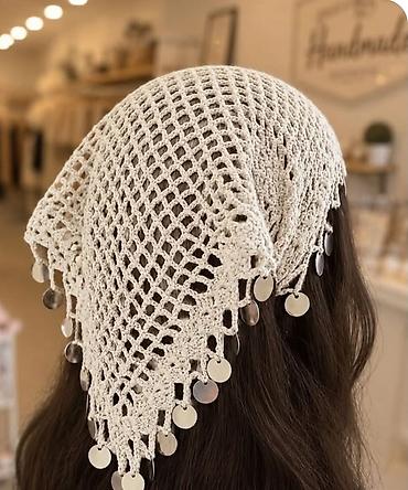 Baş geyimləri: Kroşe baş örtüyü/bandana – əl işi - Model: Üçbucaq formalı, tor — 4