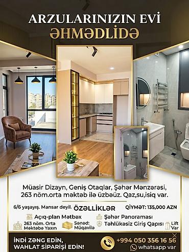 Əhmədliə yaxın yeni tikilidə zövqlə dizayn olunmuş mənzil. Məlumat və