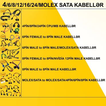 Qazanlar: 4/6/8/12/24pin/Molex/SATA Kabellər ⭐4pin Female to 6pin Male GPU 20sm