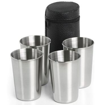 стаканы для кофе: Набор стальных рюмок в кожаном чехле 4шт (170мл) Бесплатная доставка